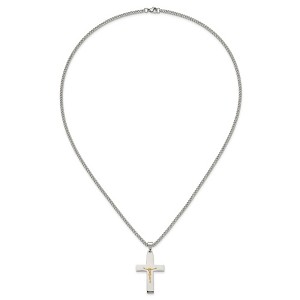 Chisel Stainless Steel Polished with 14K Gold Accent Crucifix Pendant on a 24" Curb Chain Necklace - 1 of 4