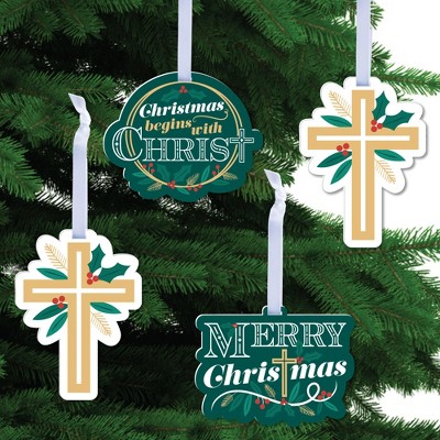 Big Dot of Happiness Religious Christmas - Merry Christmas Cross Decorations - Christmas Tree Ornaments - Set of 12