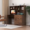 Home Office Computer Desk with Hutch, MDF Desk with Storage Shelves and Drawers - 3 of 4