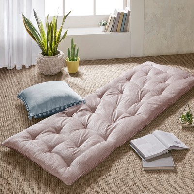 Blush Pink Poly Chenille Tufted Lounge Floor Pillow Cushion