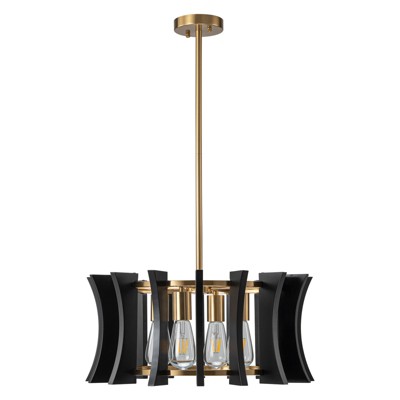 LLHZSY 4-light Drum Chandelier Mid-century Modern Geometric Lighting for Dining Room-Black and Brass-W20 1/2" x H9 1/2"