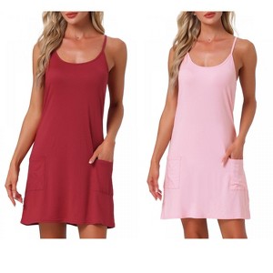 INSPIRE CHIC Women's 2 Pcs Sleeveless Racerback Midi Sleepdress Chemise Nightgowns with Pockets - 1 of 4