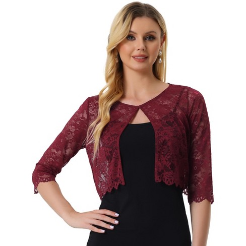 Allegra K Women's Elegant 3/4 Sleeve Sheer Floral Lace Cropped Bolero ...