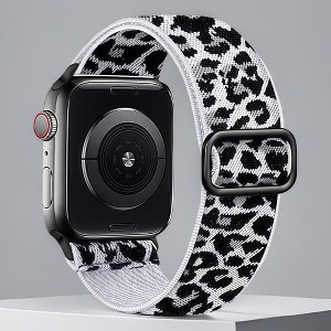 HTUTWOO Compatible with Apple Watch Nylon Stretchy Solo Loop Band 42/44/45/49mm, Adjustable Strap for iWatch Series 1-10,SE, Ultra(Yellow Leopard) - 1 of 4
