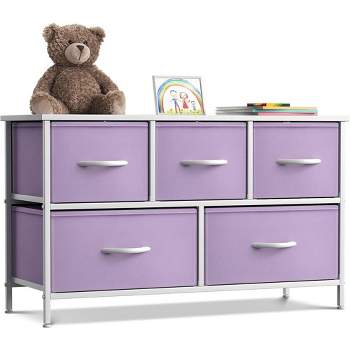 Sorbus 5 Drawers Dresser- Storage Unit with Steel Frame, Wood Top, Fabric Bins - for Bedroom, Closet, Office and more (Purple)