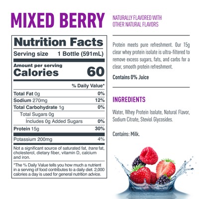 Isopure Ready to Drink Mixed Berry 15g Clear Protein Water with Electrolytes - 20 fl oz
