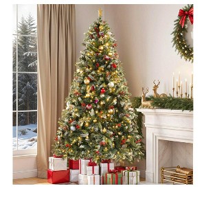 6ft/7.5ft/9ft Christmas Tree with Remote Control with Partially Frosted Tips, Pine Cones & Red Berries,LED Lights with 11 Modes for Home - 1 of 4