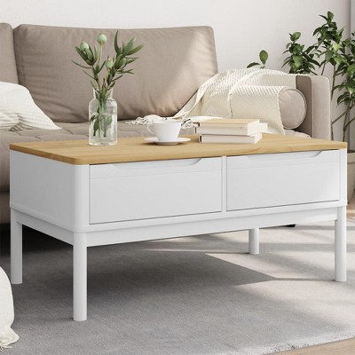 vidaXL Coffee Table FLORO White 39"x21.9"x17.7" Solid Pine Wood