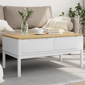 vidaXL Coffee Table FLORO White 39"x21.9"x17.7" Solid Pine Wood - 1 of 4