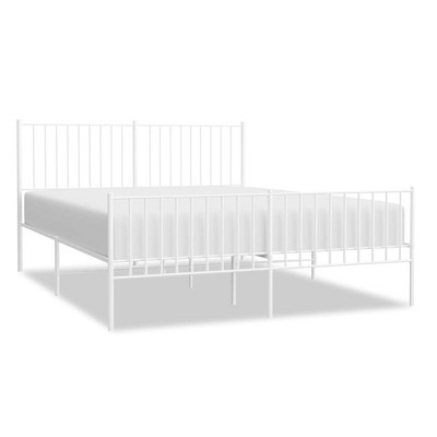 vidaXL Modern Double Bed Frame with Headboard and Footboard, Powder-Coated Steel White Bed Frame