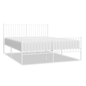 vidaXL Modern Double Bed Frame with Headboard and Footboard, Powder-Coated Steel White Bed Frame - 1 of 4