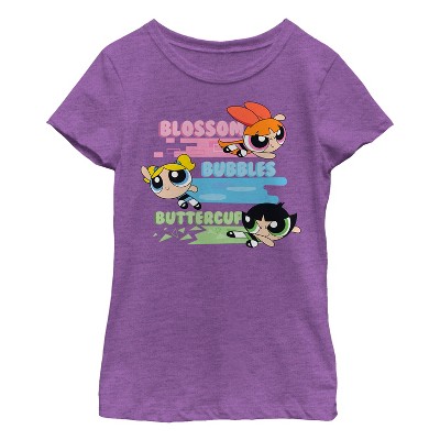 Girl's The Powerpuff Girls Rainbow Stripes T-Shirt, Size: XL, Purple