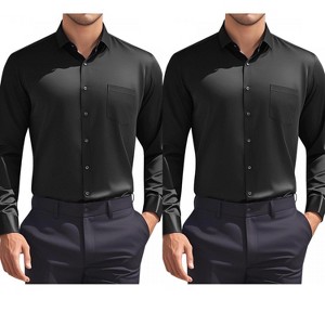INSPIRE CHIC Men's Solid Long Sleeve Regular Fit Formal Business Button Down Dress Shirts 2 Packs - 1 of 4