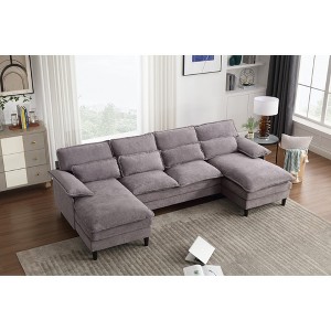 U-Shaped Modular Sectional Sofa with Chaise Lounge, Terrycloth Upholstered 4-Seater Couch with 4 Waist Pillows for Living Room - 1 of 4