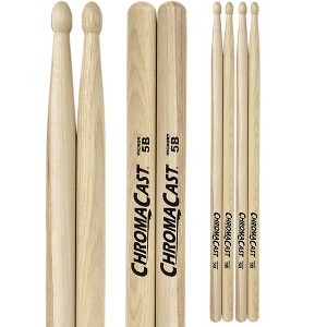 ChromaCast 5B USA Made Hickory Drumsticks Pair - Wood Tipped - Drum Sticks Tour Tested by Pro Drummers - Real American Hickory Wood - 1 of 4