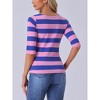 INSPIRE CHIC Women's Stripes Casual Basic Elbow Sleeves Boat Neck Slim Fit T-Shirts - 4 of 4
