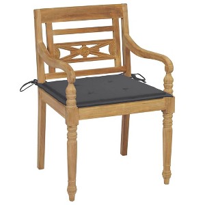 vidaXL Solid Teak Wood Batavia Garden Chairs - Set of 2 with Anthracite Polyester Cushions, Outdoor/Indoor Use, Weather Resistant, Rustic Design - 1 of 4