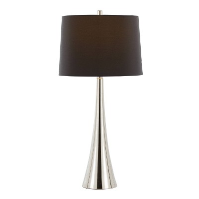 Set of 2 Black Faux Silk Drum Shade Table Lamps with Polished Nickel Base