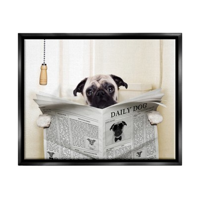 Stupell Industries Pug Reading Newspaper in Bathroom