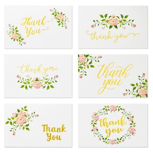 Sustainable Greetings 48 Count Floral Thank You Cards with Envelopes Set, Gold Foil Rose Thank You Notes for Wedding, Bridal & Baby Shower, 4x6 in - 1 of 4