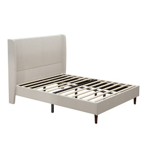GDFStudio Lindsay Beige Upholstered Wood Bed Frame with Wingback and Solid Wood Legs - 1 of 4