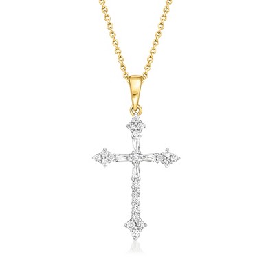 Ross-Simons 0.25 ct. t.w. Diamond Gothic Cross Pendant Necklace in 14kt Yellow Gold