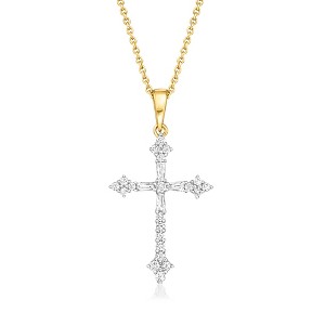Ross-Simons 0.25 ct. t.w. Diamond Gothic Cross Pendant Necklace in 14kt Yellow Gold - 1 of 2