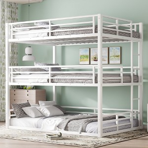 Full Over Full Over Full Metal Triple Bunk Bed with Guardrails and Ladder, Heavy-Duty Space-Saving Bed Frame ,kids bed - 1 of 4