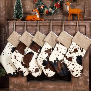 2 Pcs Western Cow Print Stockings Decor Bulk 20 Inch Large Plush Cowhide Stockings Ornaments Western Country Farmhouse - 1 of 4