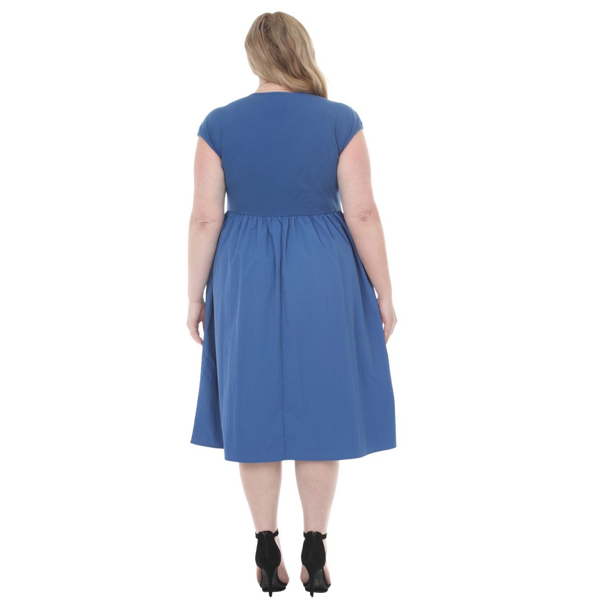 Women's Ultrasoft Cotton Knit to Woven Midi Dress -White Mark - thumbnail 8