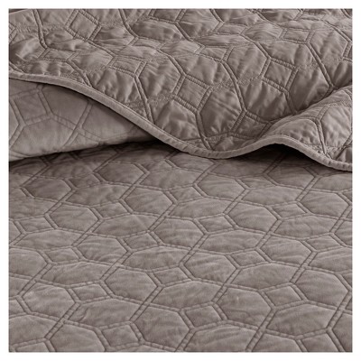 Taupe Full Velvet Reversible Quilt Set with Shams