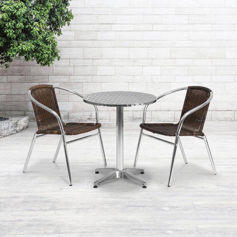 Emma and Oliver 23.5" Round Aluminum Garden Patio Table Set with 2 Rattan Chairs, 2 of 5