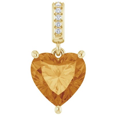 Pompeii3 9mm Citrine Women's Heart Pendant in 14k Gold Necklace 6mm Tall