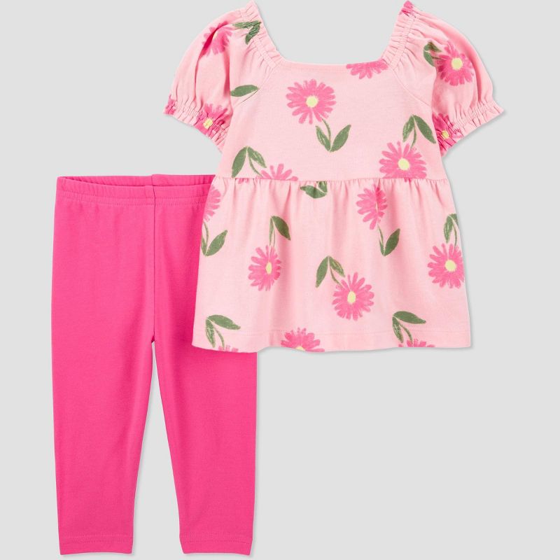 Carter's Just One You® Baby Girls' Floral Top & Bottom Set - Light Pink, 1 of 5