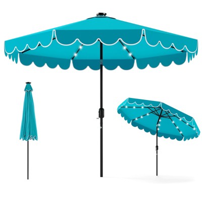 Tangkula 9.3 FT Solar Patio Umbrella w/ 32 LED Lights & Vented Top & Ruffles