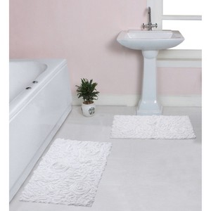Bell Flower Collection Tufted Bath Rugs, Extra Soft and Absorbent, Non-Slip Bath Mats, Machine Washable Bath Mats,, 2 Piece Set(M+L), White - 1 of 4