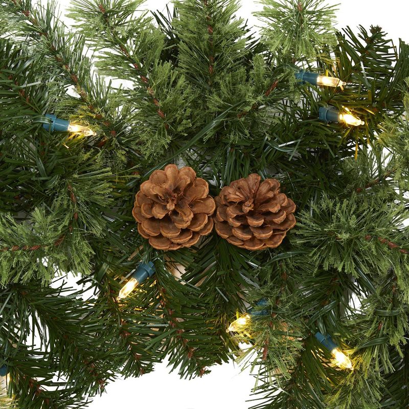 Nearly Natural 6&#39; Pre-lit LED Mixed Pine with Pinecones Artificial Christmas Garland Green with Clear Lights, 4 of 6