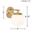 Possini Euro Design Meridian Modern Wall Light Sconces Set of 2 Gold Hardwire 6" Fixture Frosted White Glass for Bedroom Bathroom - 4 of 4
