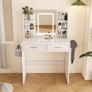 LED Vanity Desk, White Vanity Mirror with Lights, Dressing Table with Mirror, Makeup Desk for Bedroom Furniture - 1 of 4