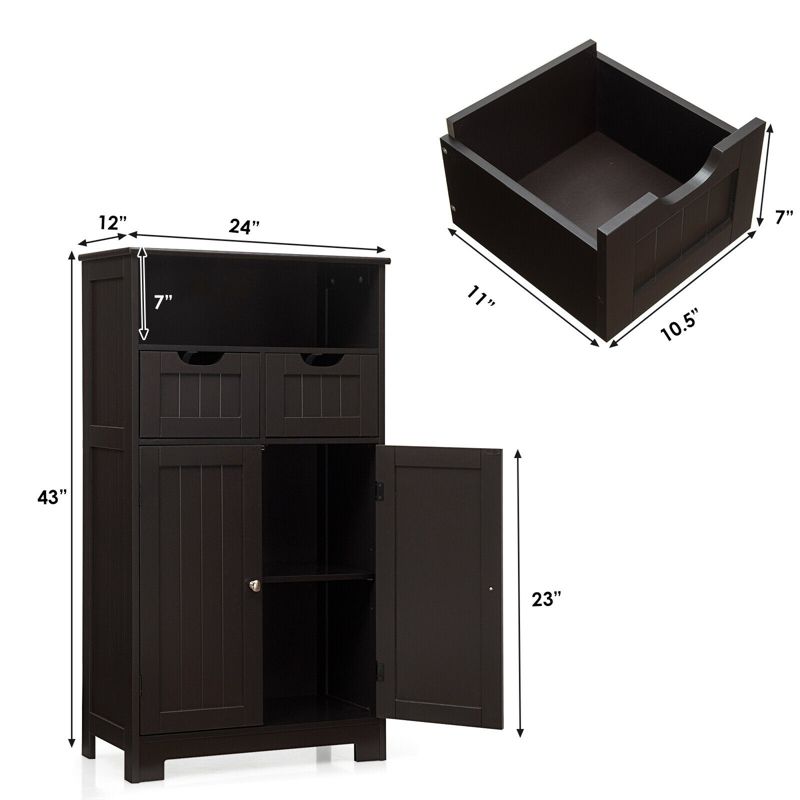 Tangkula Wooden Floor Storage Cabinet For Livingroom Bathroom Office w/Open Shelf, 2 Doors and 2 Drawers, 4 of 10