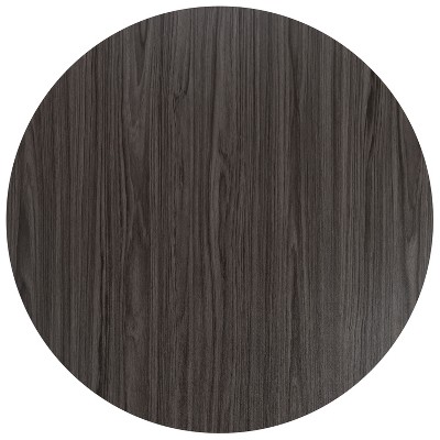 Rustic Gray Round Laminate Conference Table with Cast Iron Base