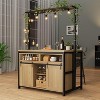 Acekool 42'' Kitchen Island Table with Power Outlets, Sliding Barn Door, Storage Shelves, Hooks, Large Dining Prep Counter, Wood color - 2 of 4