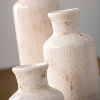 Set of 3 Small White Ceramic Bottle Vases