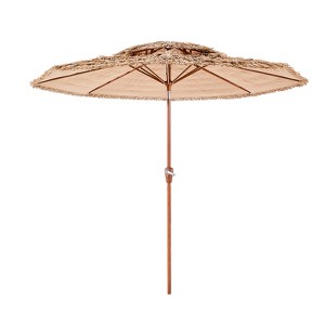 VEVOR Tiki Umbrella, 9 ft Thatched Patio Umbrella with Tilt, 2-Tier Hawaiian Style Beach Parasol with PP Thatch and 8 Metal Ribs, Original Color - 1 of 4