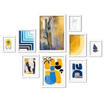 Americanflat Modern (Set Of 9) Watercolor Abstract In Blue Framed Matted Gallery Wall Art Set