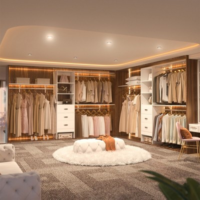 Besiost Closet Organizer System with Hanging Rods and Shelves, Wardrobe System with Drawers