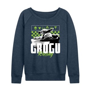 Women's - Star Wars - The Mandalorian Grogu Racing Jersey Lightweight French Terry Wide Neck Long Sleeve Graphic Shirt - 1 of 4