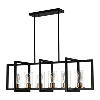 LLHZSY Modern Linear Pendant Chandelier With Glass Shape 6-Light Fixture for Kitchen Island Dining Room - 43 3/10"