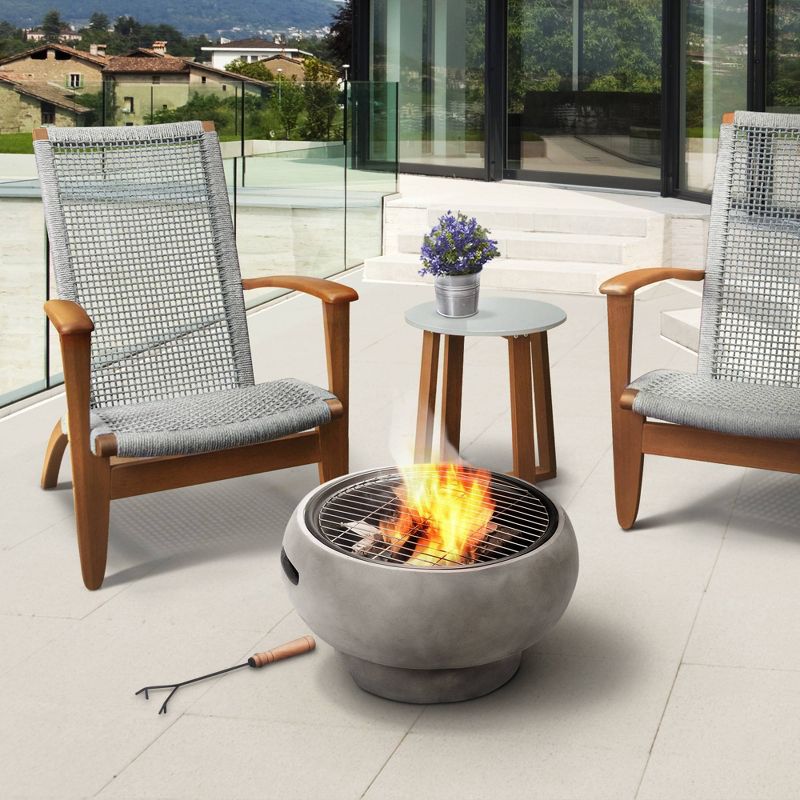 21&#34; Round Stone Wood Burning Fire Pit with Concrete Base - Gray - Teamson Home, 3 of 13