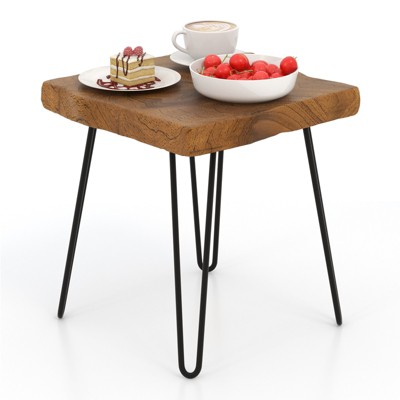Tangkula 1PC/2PCS 16" × 16" Solid Teak Wood Side Table Indoor Outdoor Square Side Table w/ Metal Legs Solid Wood Patio Table Home End Table